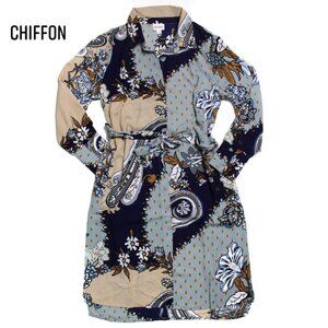 NEW Tags Lularoe Ellie Shirt Dress Full Button Blue Paisley NWT Long Sleeve